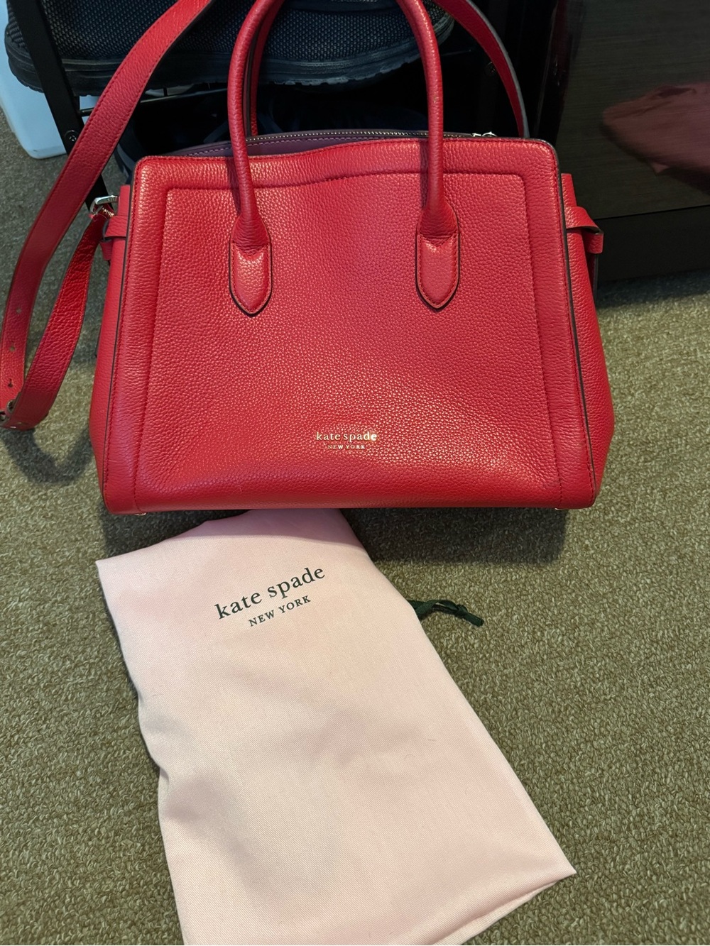 kate spade Red Pebbled Leather Satchel with Top Handles